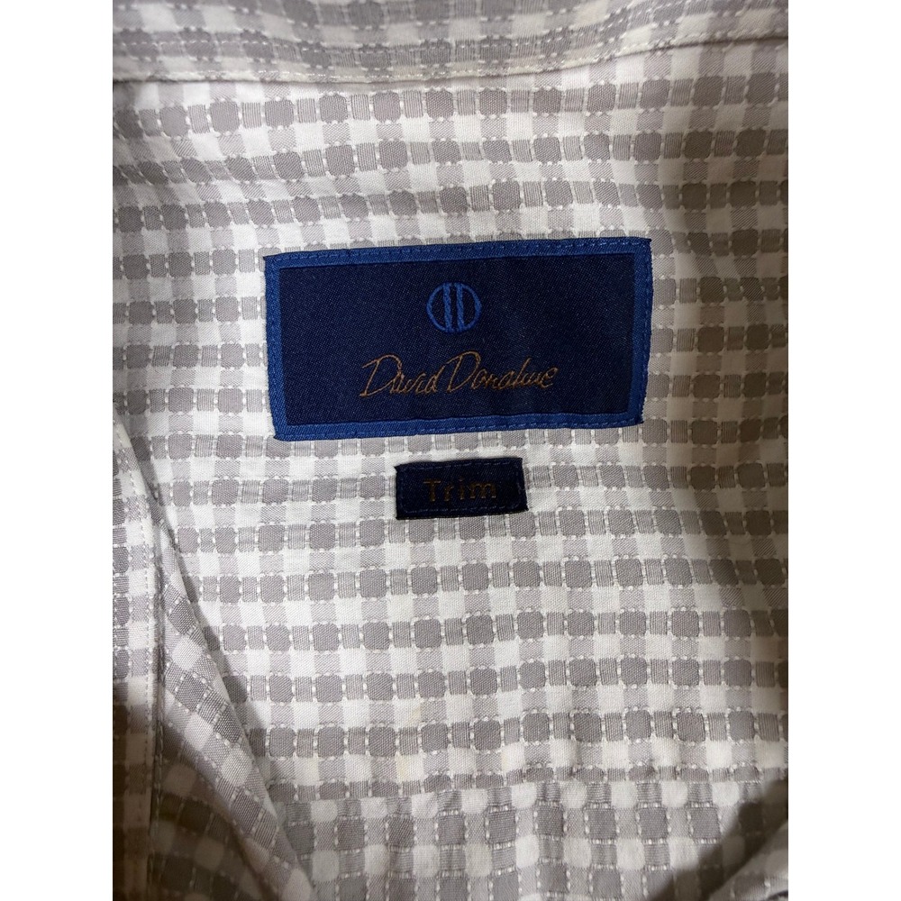 David Donahue Mens Trim Fit Gingham Dress Shirt Grey White 15.5 32/33 Cotton - Picture 2 of 12